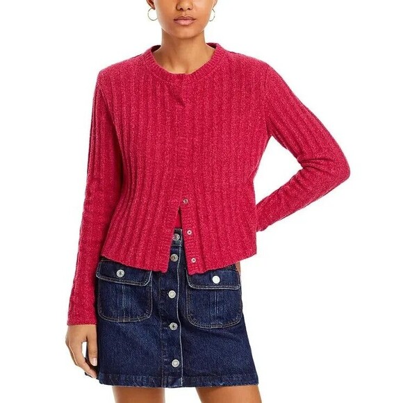 RE/DONE womens Terry Ribbed Cardi Sweater size Large Dragonfruit Cardigan $350 - Picture 1 of 12